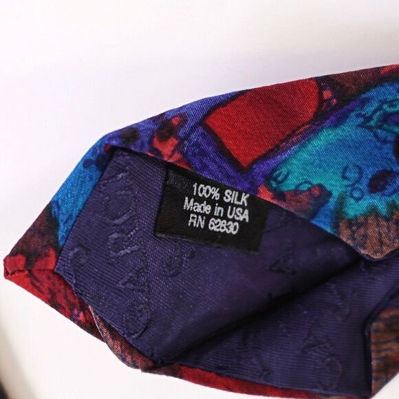 J. Garcia Red Teal Brown Astract Print Short Wide Silk Tie‎ - Picture 4 of 6